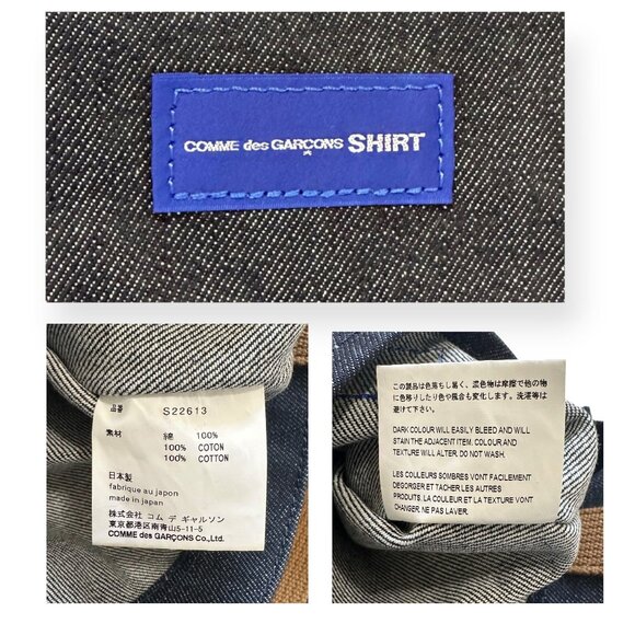 COMME des GARCONS SHIRT Denim Tote Bag Japan S22613 Indigo Tan - Picture 4 of 12